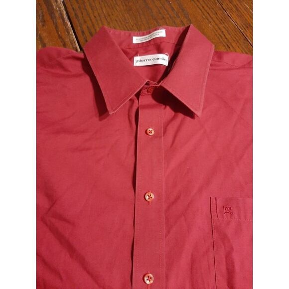 Excellent Condition 17.5 Red Pierre Cardin Long Sleeve Button Up Dress Shirt - Picture 2 of 3